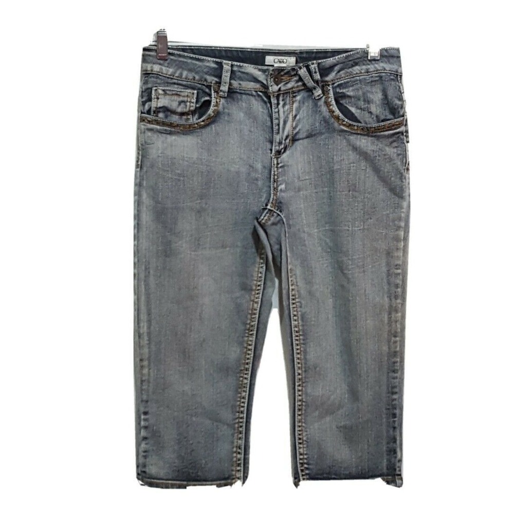Cato Capri Jeans Womens 6 Cropped Blue Stretch Low Rise Button Flap Pocket Denim